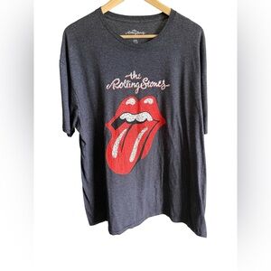 The Rolling Stones Men Cracked Graphic Gray Logo Band Modern Tongue T-Shirt 2XL